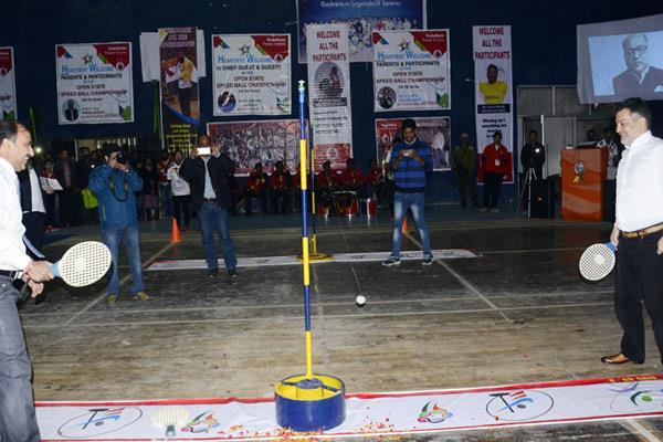 Sports Minsiter Ansari Playing Speed Ball Game Along With Ranjit Kalra Bcci Member